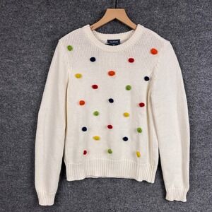 ModCloth Women's Cream Knit Sweater with Colorful Pom Poms - Size M